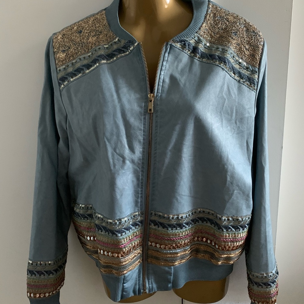Sky blue Faux leather bomber jacket size L